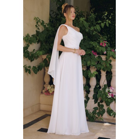 T716W by Amoris - White One Shoulder A-line Gown