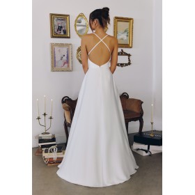 T714W by Amoris - White Satin Cowl A-line Gown