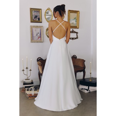 T714W by Amoris - White Satin Cowl A-line Gown