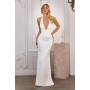 T720W by Amoris - White Satin Fitted Halter Gown