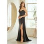 Amelia Couture 2128 Jeweled Satin Bare Shoulder Slit Evening Wear