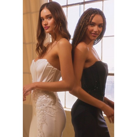 Amelia Couture 7057 Bare Shoulder Corset Split Formal Gown