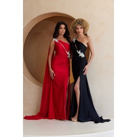 Amelia Couture 7056 One Shoulder Cape High Leg Formal Gown