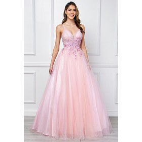 Amelia Couture SU088 Embellished V-Neck Flowing Evening Wear