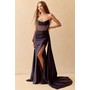 Amelia Couture 3099 Beaded Satin Bandeau Slit Formal Evening Gown