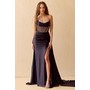 Amelia Couture 3099 Beaded Satin Bandeau Slit Formal Evening Gown