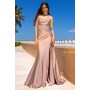 Amelia Couture 3099 Beaded Satin Bandeau Slit Formal Evening Gown