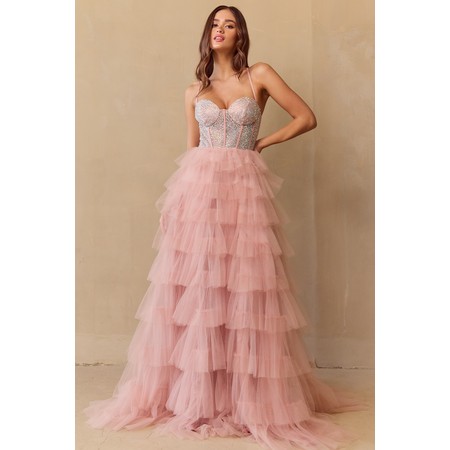 Amelia Couture 4048 Sleeveless Tiered Flowing Gown