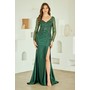 Amelia Couture JQ1102 Long Sleeve Deep V Formal Evening Gown