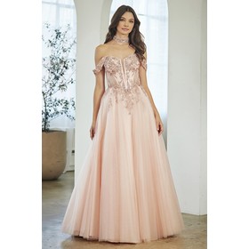 Amelia Couture 8065 Lace Detail Off Shoulder Gown