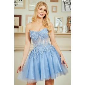 Amelia Couture 9083s Short Bare Shoulder Flared Evening Gown Style 908