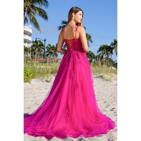 Amelia Couture 4044 Applique Sleeveless Flared Slit Gown