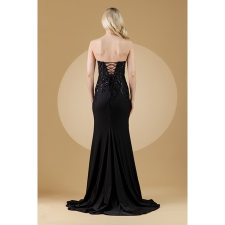 Amelia Couture 7052 Lace Detail Bare Shoulder Corset Slit Evening Wear