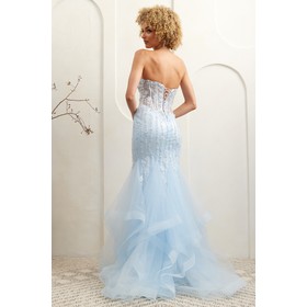 Amelia Couture 8002 Bare Shoulder Ruffled Trumpet Evening Gown