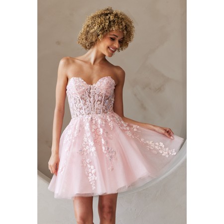 Amelia Couture BZ9024S Applique Short Tube Style Flowing Gown