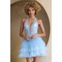 Amelia Couture BZ9040S Embellished Short Halterneck Tiered Evening Dre