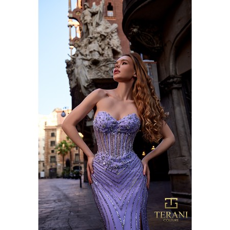 Terani 261P6605 Sweetheart Jeweled Tulle Column Evening Wear With Spli