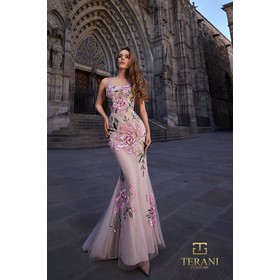 Terani 261P6677 Scoop Neck Tulle & Ornate Fit And Flare Evening Wear