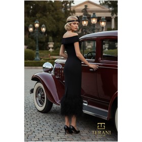 Terani 252C5033 Exposed Shoulder Scuba Slim Fit Formal Gown