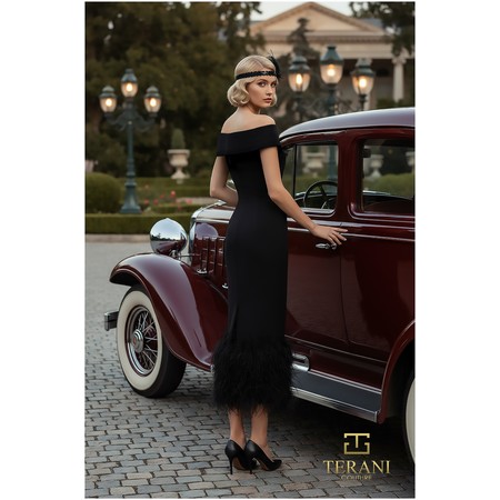 Terani 252C5033 Exposed Shoulder Scuba Slim Fit Formal Gown