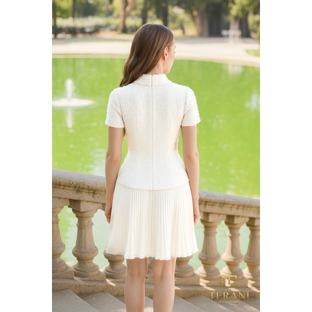 Terani 261C6519 Round Neck Tweed & Chiffon Fit & Flare Evening Dress W