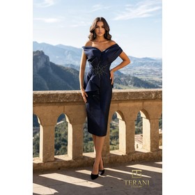 Terani 261C6524 Asymmetric One-Shoulder Shimmering Jacquard Slim Fit F