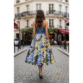 Terani 261C6762 Straples Mosaic Print Princess Cut Tea Length