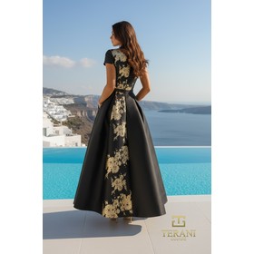 Terani 261E5194 Angular Print Mikado Pantsuit With Overskirt And Cap S