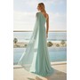Terani 261E6205 Asymmetric Chiffon Column Formal Gown With Cape Sleeve