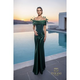 Terani 261E6235 Off-Shoulder Crepe Back Lustrous Fit And Flare Evening