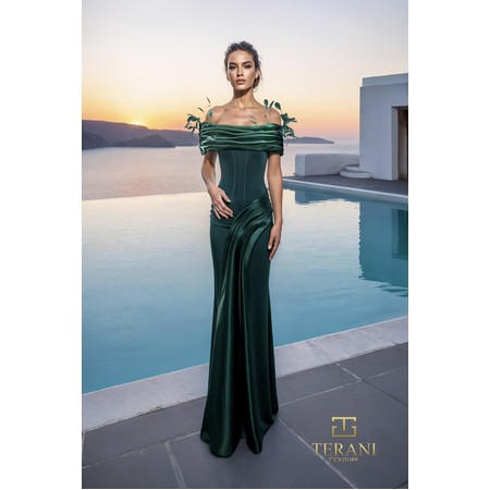 Terani 261E6235 Off-Shoulder Crepe Back Lustrous Fit And Flare Evening