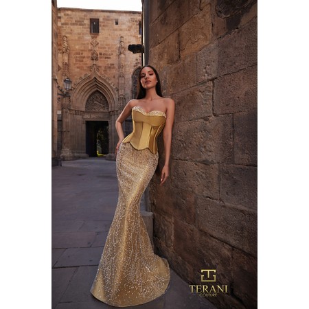 Terani 261E6238 Heart-Shaped Mikado Trumpet Formal Gown