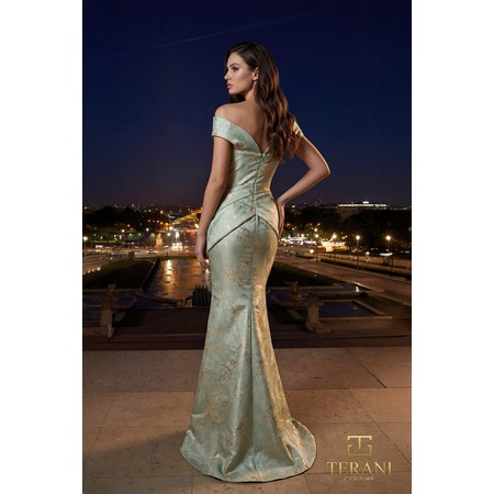 Terani 261E6252 Exposed Shoulder Jacquard Trumpet Evening Wear
