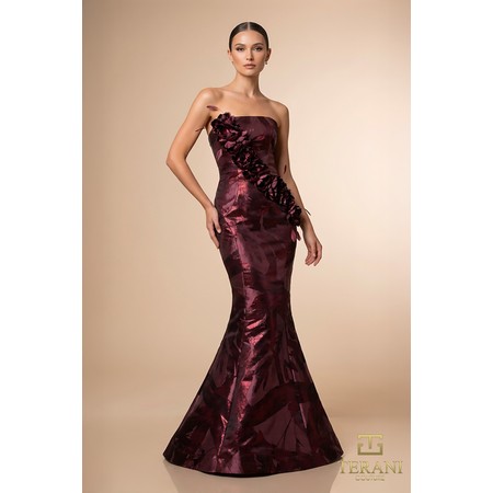 Terani 261E6259 Straight Neck Shimmer Jacquard Fishtail Formal Evening