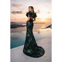 Terani 261E6268 Deep V Jacquard Column Formal Gown With Split