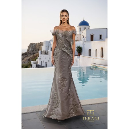 Terani 261E6270 Asymmetric Off-Shoulder Stretch Mikado Fishtail Gown