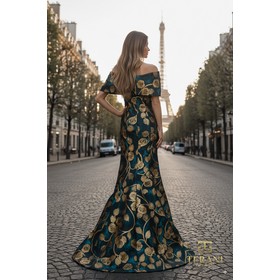 Terani 261E6273 Exposed Shoulder Jacquard Fit And Flare Formal Gown