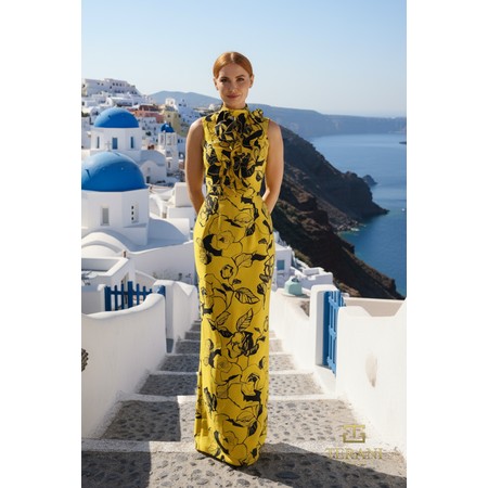 Terani 261E6277 High Neck Print Mikado Column Formal Gown