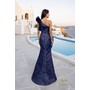 Terani 261E6678 Ruffled One-Shoulder Jacquard Fishtail Gown With Split