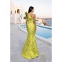Terani 261E6678 Ruffled One-Shoulder Jacquard Fishtail Gown With Split
