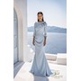 Terani 261E6701 High Boat Neck Crepe Slim Fit Formal Gown With 3/4 Sle