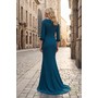 Terani 261E6701 High Boat Neck Crepe Slim Fit Formal Gown With 3/4 Sle