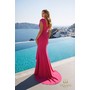 Terani 261E6721 V-Neck Crepe Bodycon Gown With Cap Sleeves And Slit
