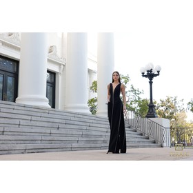 Terani 261E6743 Deep V Crepe/Scuba Jumpsuit