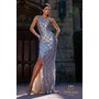 Terani 261GL6356 Asymmetric One-Shoulder Beaded Tulle Slim Fit Formal 