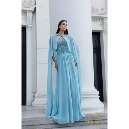 Terani 261M6402 Sweetheart Chiffon Flared Gown With Cape