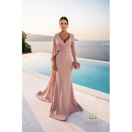 Terani 261M6403 Asymmetric Chiffon Column Evening Wear With Train And 