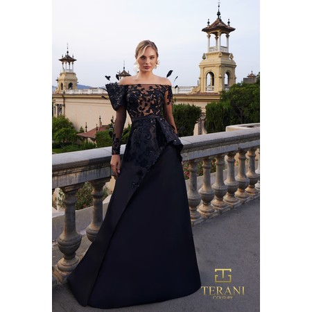 Terani 261M6410 Illusion Neck Mikado & Beaded Tulle Flared Gown With L