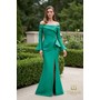 Terani 261M6412 Bardot Stretch Mikado Column Formal Gown With Long Sle