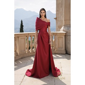 Terani 261M6415 Straight Neck Matte Glossy Princess Cut Formal Gown Wi